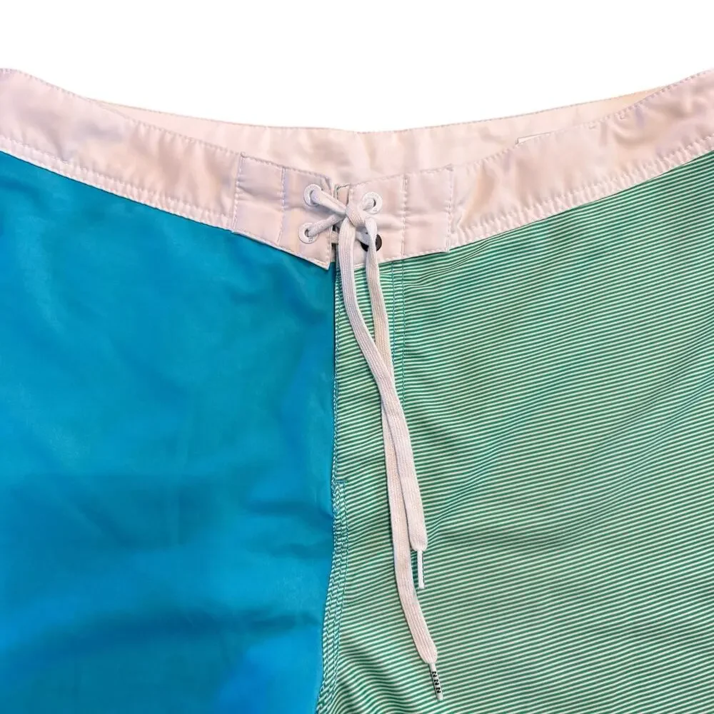 Billabong Men’s aqua and green striped board short, swim, Size 38